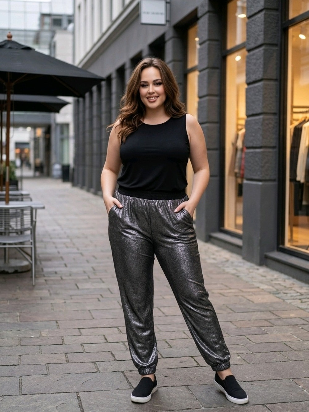 NY Collection Metallic Charcoal Jogger Pants